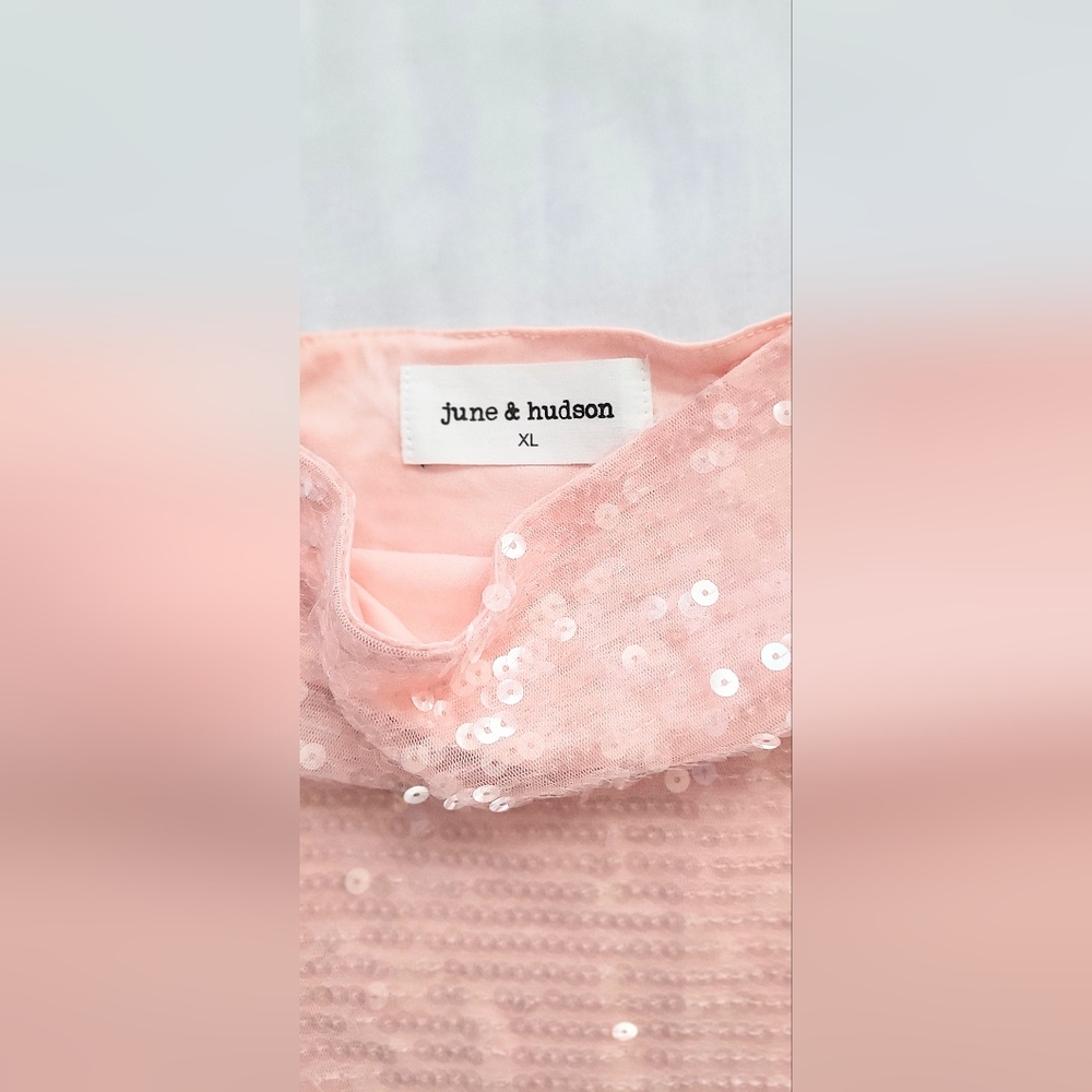 NWT!Chic June & Hudson Summer Sequin Square Neck Pink Luxe Women's Mini Dress XL - Picture 4 of 14
